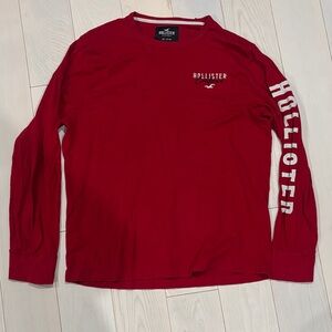 y2k Hollister Men's Long Sleeve Crewneck Tee in Red with Sleeve Logo